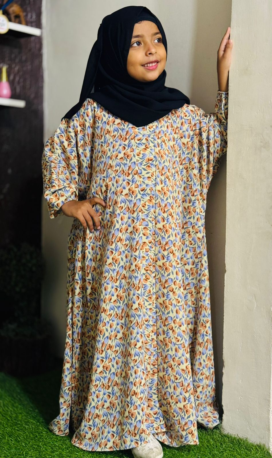 Kids Abaya Front Open Style - Multi Tulips