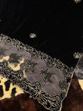 Luxury Velvet Cut Work Shawl - Leaf Black