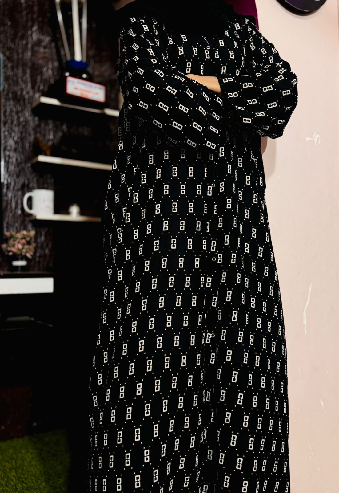 Adults Printed Abaya Front Open Style - ND 1
