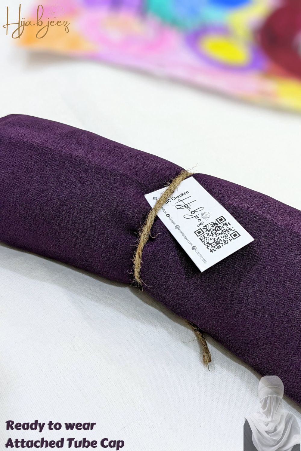 Georgette Hijab with attached Tube Cap - Egg Plant