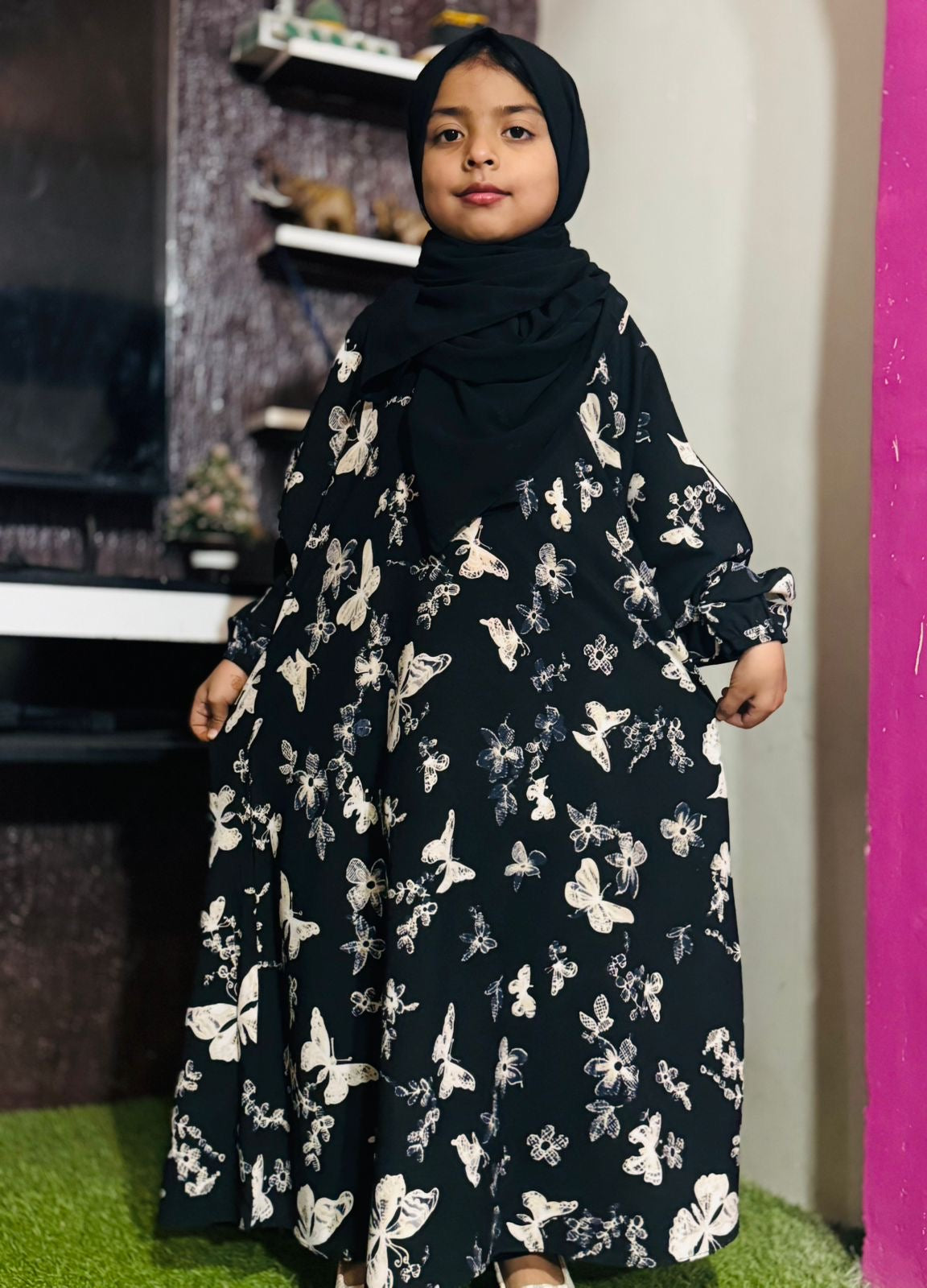 Kids Abaya MAXI Style - Noor Butterfly Black