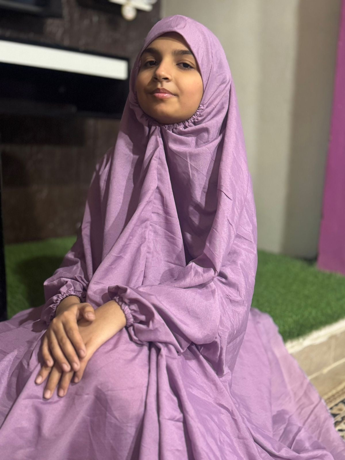 KIDS NAMAZ CHADDAR WITH FULL SLEEVES - LIGHT PURPLE PLAIN 8 to 11 Years