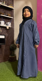 Kids Fashion Abaya Front Open Style - Grey with Pleates n Lace