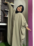 Kids Kaaftan Abaya Front Open Style - Greyish Green