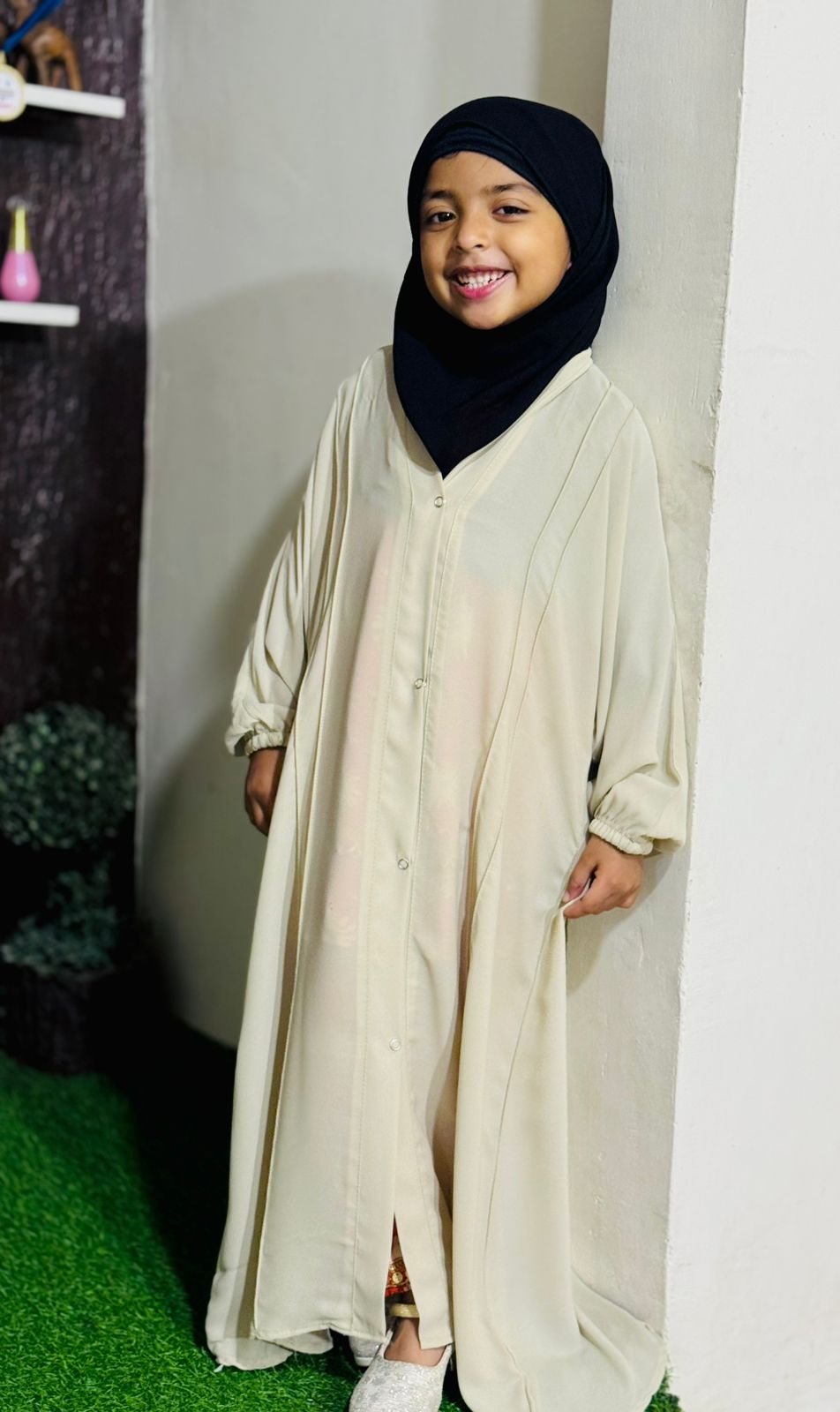Kids Fashion Abaya Front Open Style - Spring Rain with Pleates