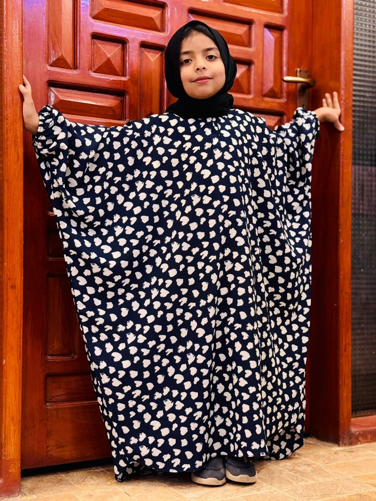 Kids Printed Kaaftan Abaya - Hearts In Blue