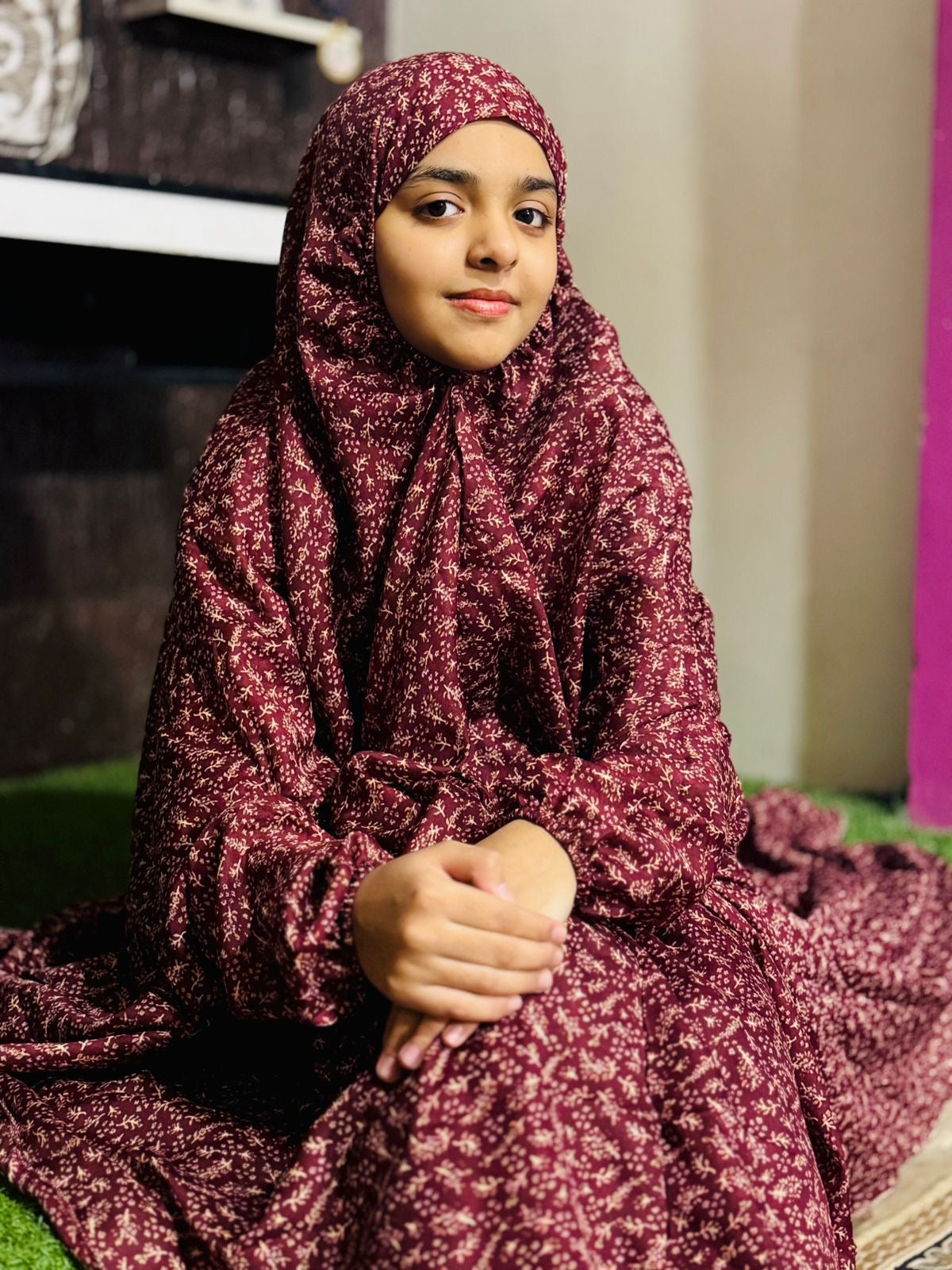 KIDS NAMAZ CHADDAR WITH FULL SLEEVES - GALAXY MAROON 12 to 14 Years