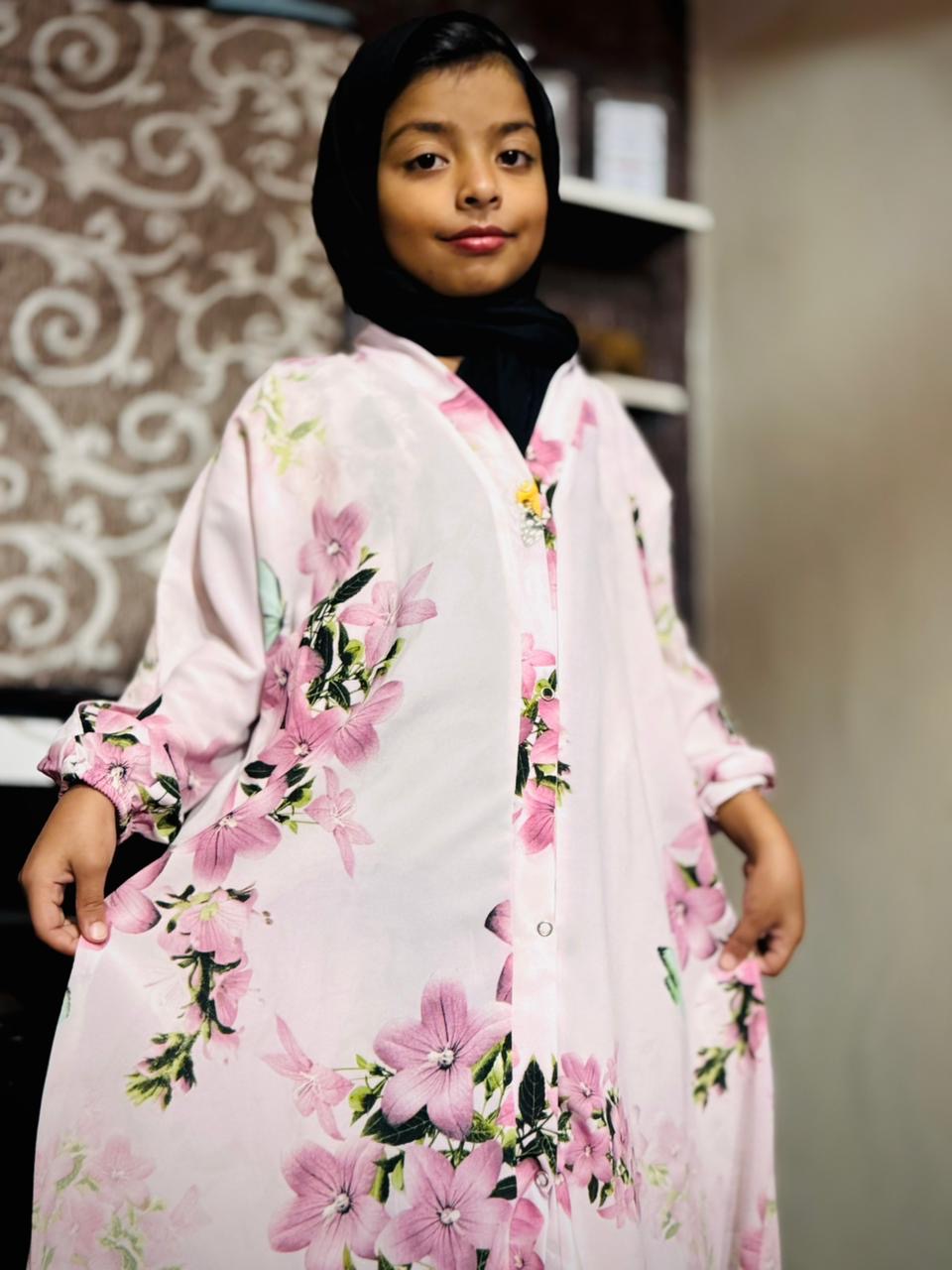 Kids Abaya Front Open Style - Bloom Petals