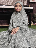 KIDS NAMAZ CHADDAR WITH FULL SLEEVES - GREYISH GREEN VINCA FLORA 8 to 11 Years