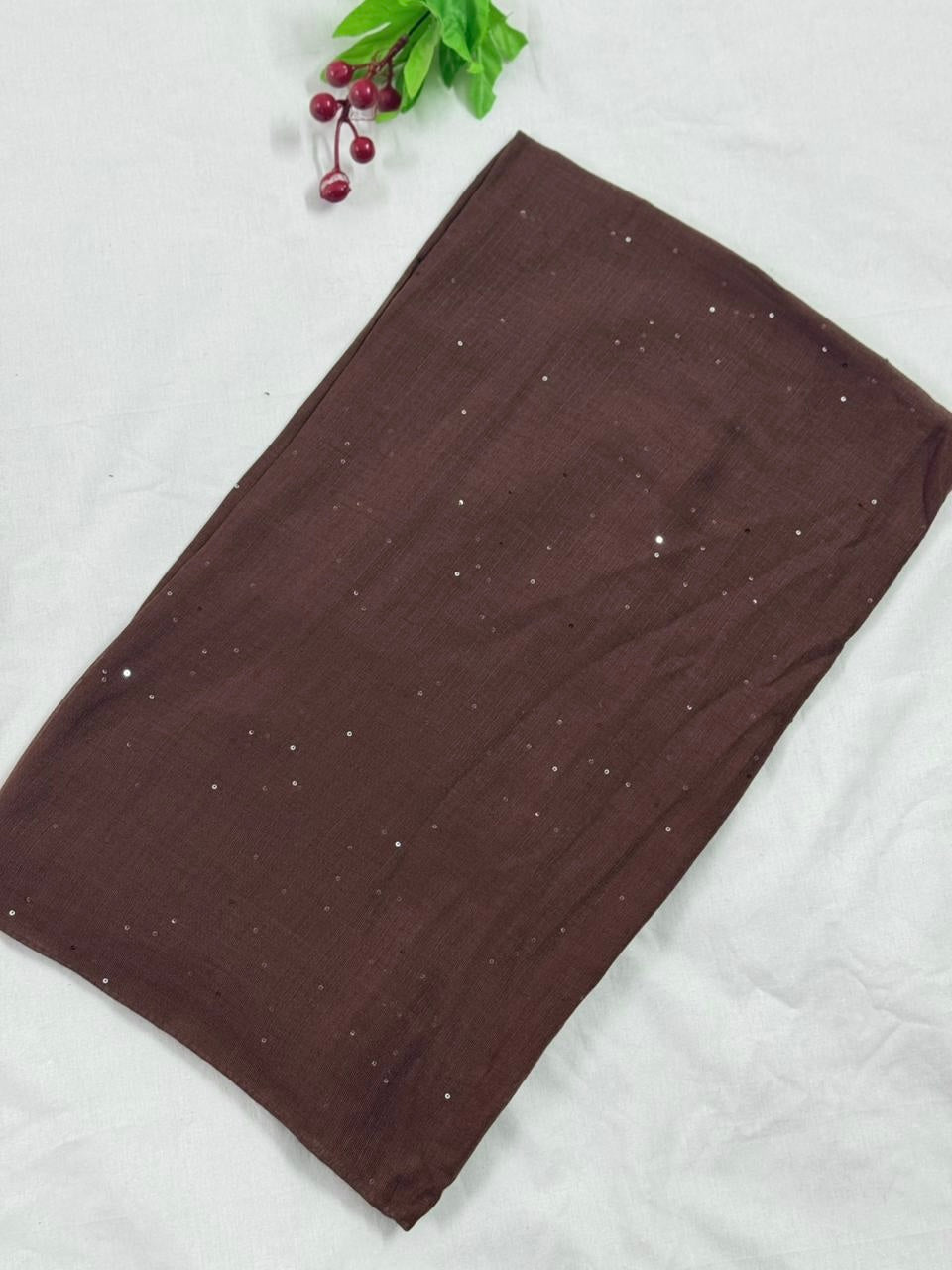 Sequins Lawn Scarf - Brown