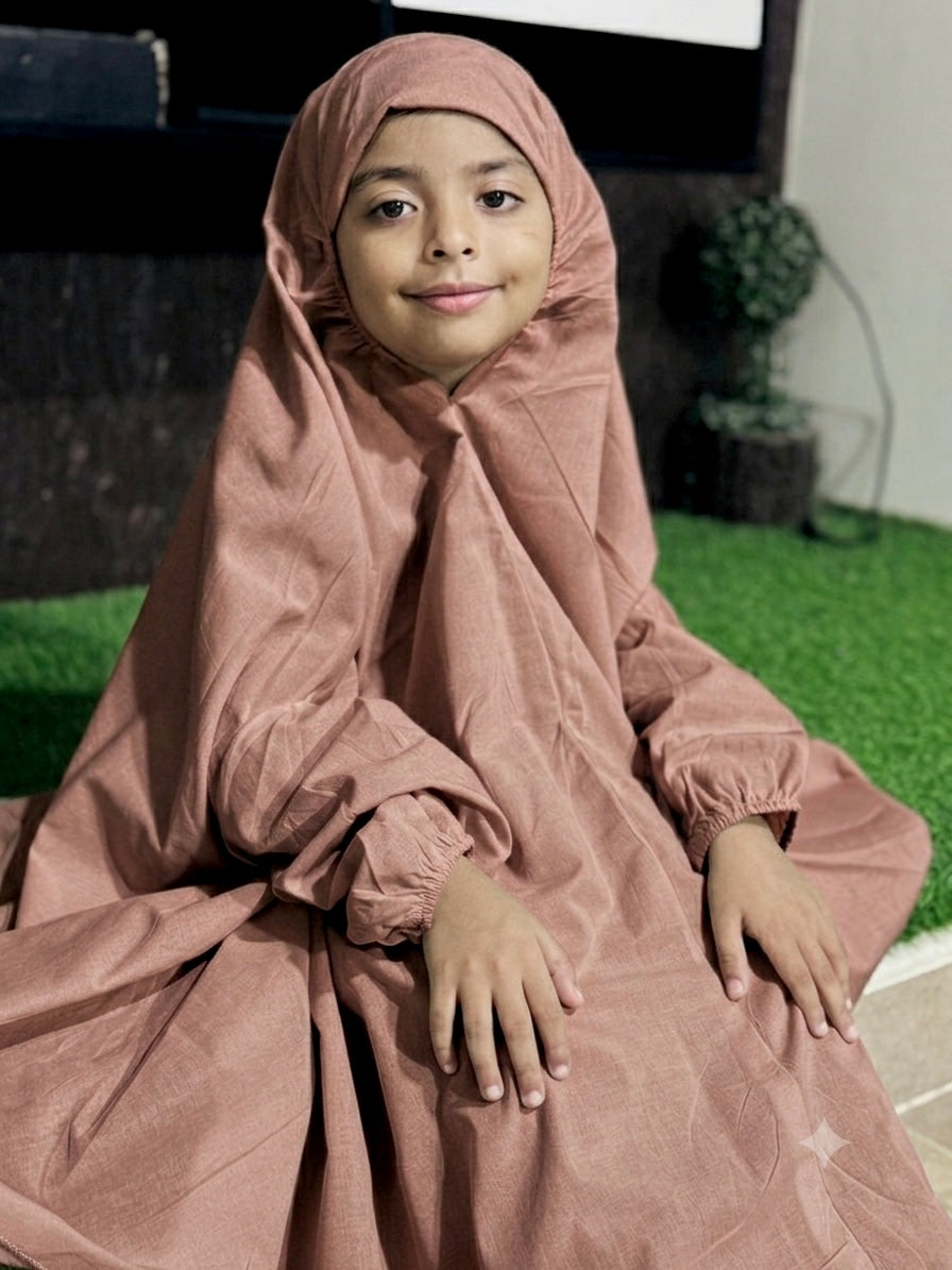 PURE LAWN KIDS NAMAZ CHADDAR WITH FULL SLEEVES - BROWNISH CLAY 5 to 7 Years