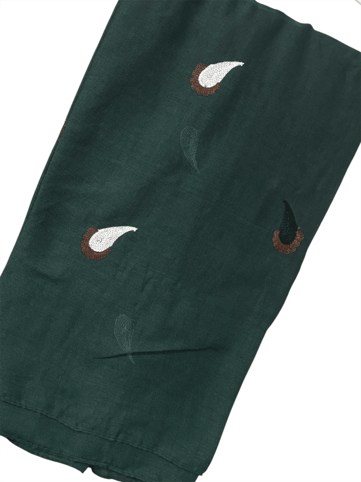 Cone Embroidery Lawn Scarf - Bottle Green