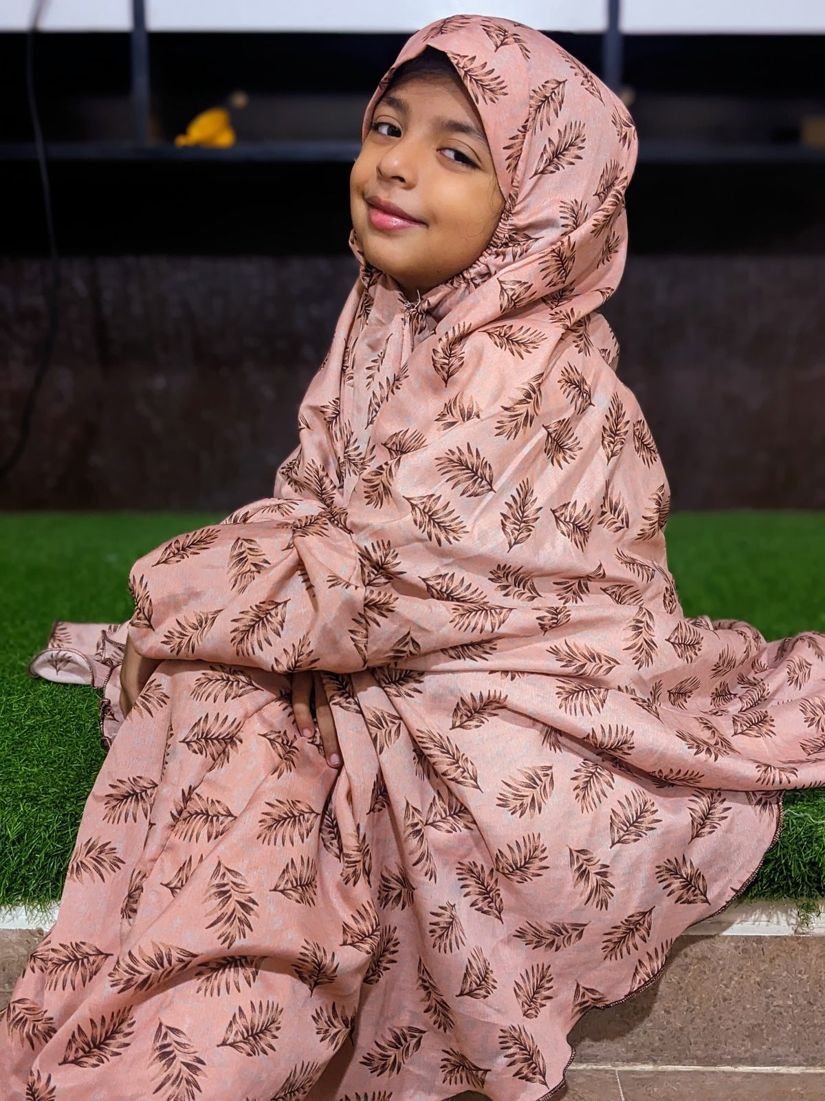 KIDS NAMAZ CHADDAR WITH FULL SLEEVES - Elite Leaf in Icy Peach 5 to 7 Years