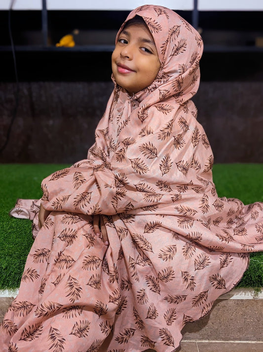 KIDS NAMAZ CHADDAR WITH FULL SLEEVES - Elite Leaf in Icy Peach 5 to 7 Years