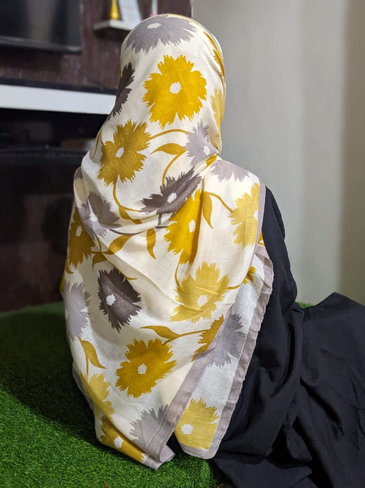 Elite Lawn Printed - Grey & Mustard Flowers