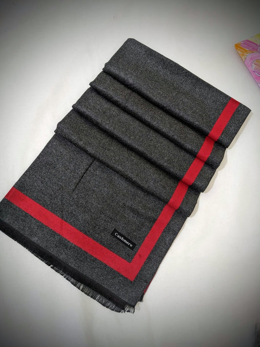 PURE WOOL PASHMINA DUAL SIDE - DK GREY X RED BD