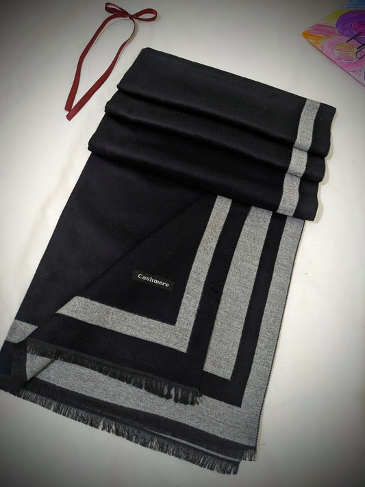 PURE WOOL PASHMINA DUAL SIDE - BLACK X GREY BD