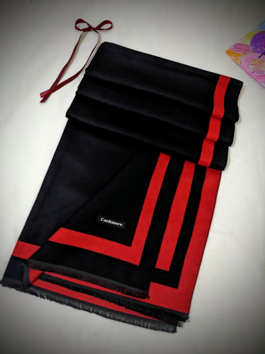 PURE WOOL PASHMINA DUAL SIDE - BLACK X RED BD