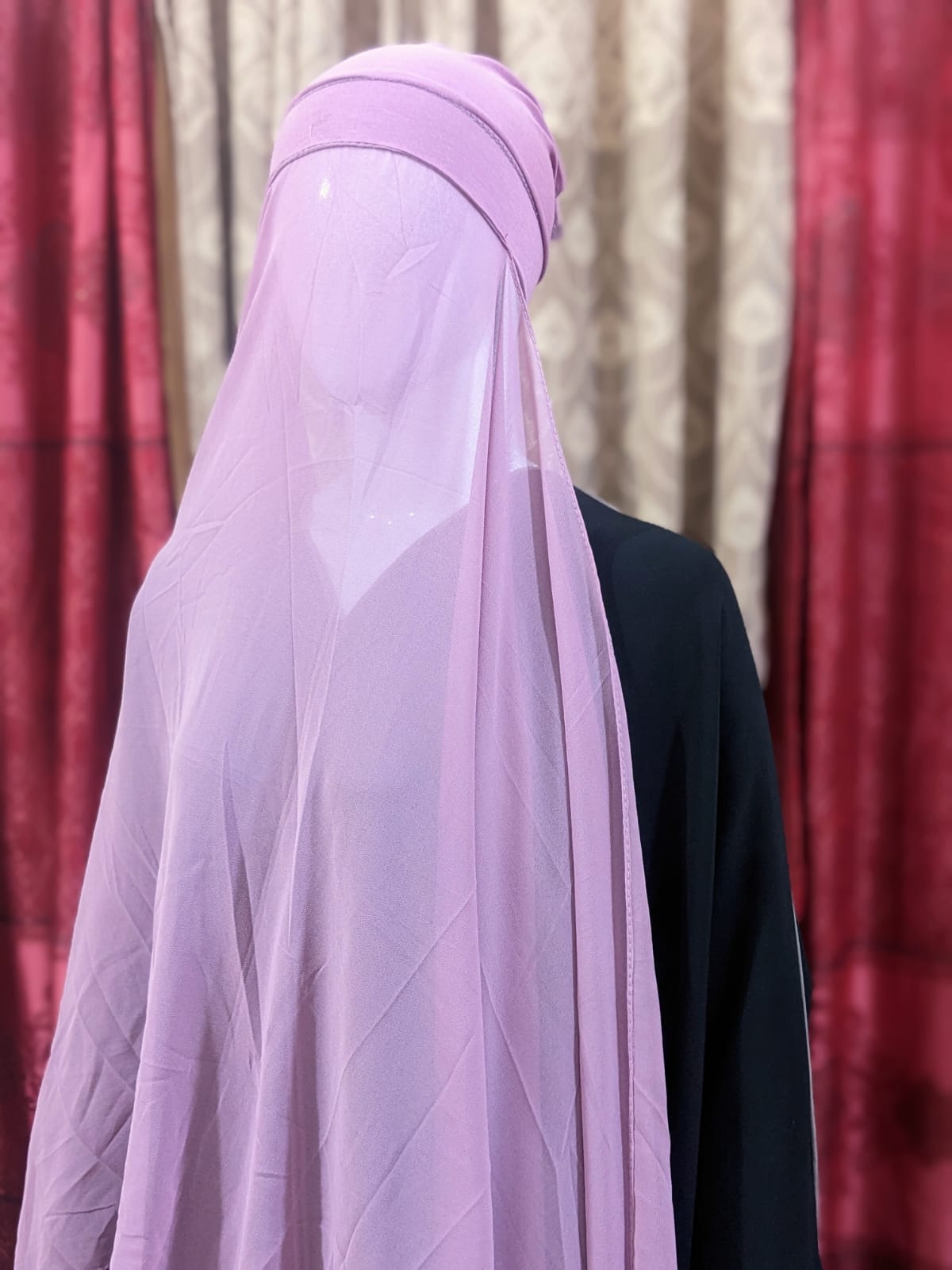 Georgette Hijab with attached Tube Cap - Pinkish