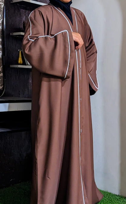 Nida Abaya Front Open Style - Bell Sleves Brown