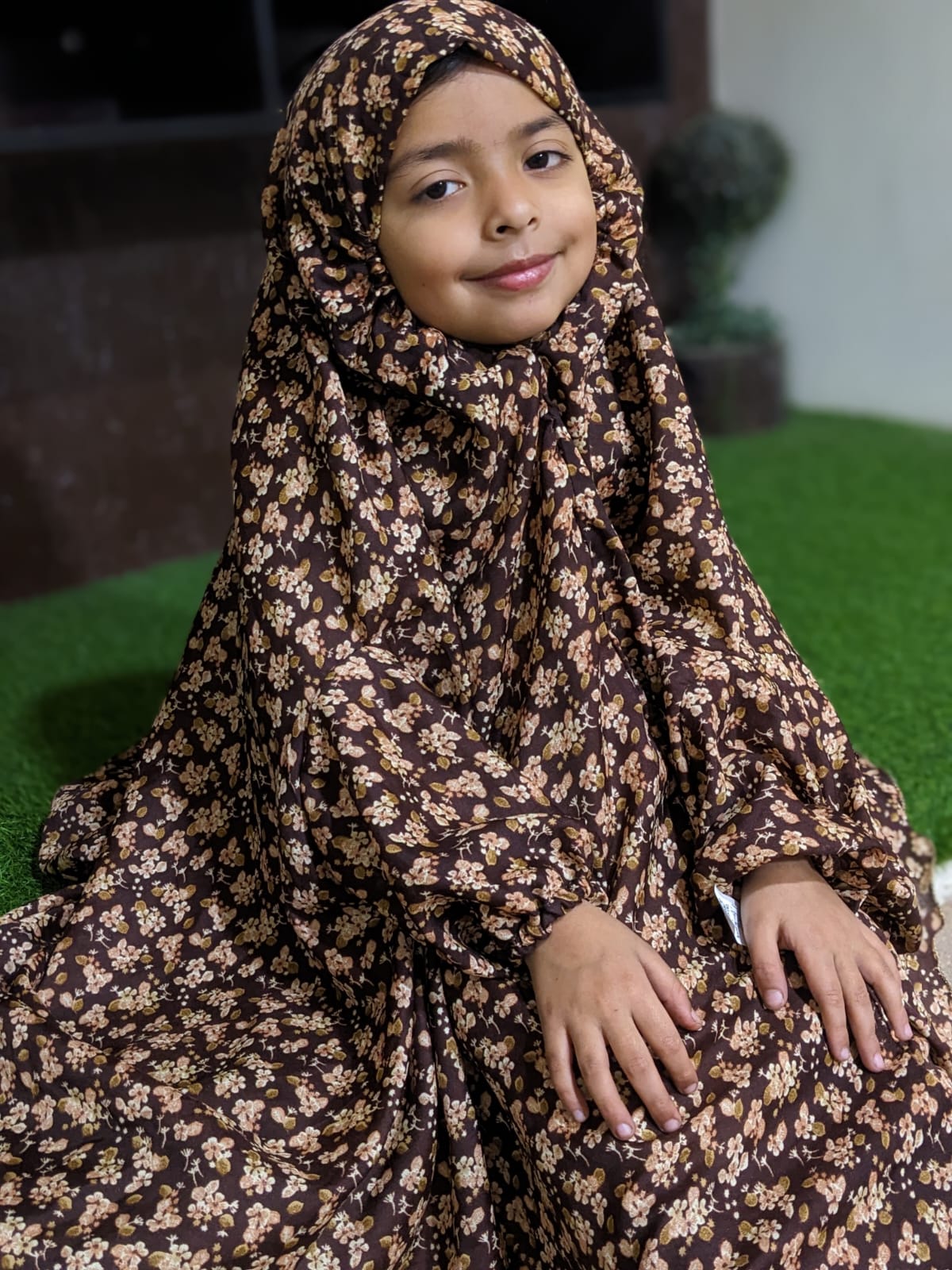 KIDS NAMAZ CHADDAR WITH FULL SLEEVES - BROWN COMBO 5 to 7 Years