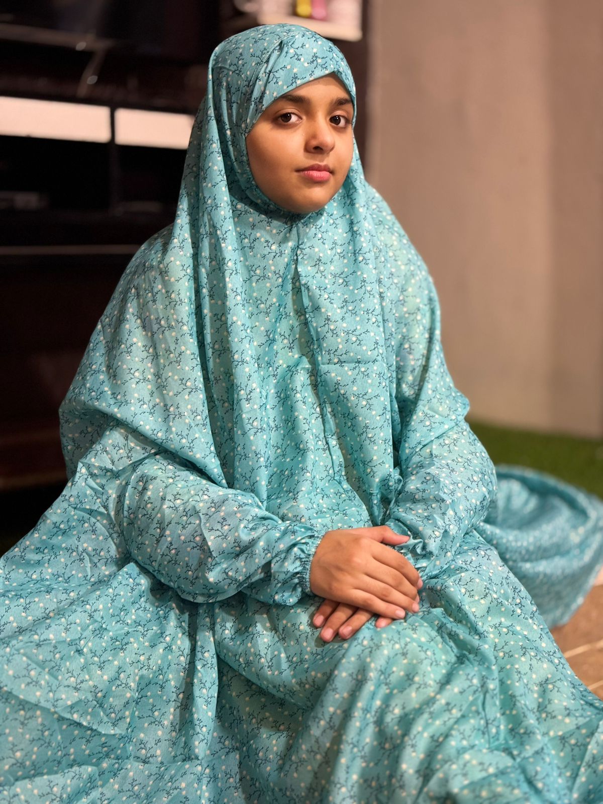 KIDS NAMAZ CHADDAR WITH FULL SLEEVES - STEM SEA BLUE 12 to 14 Years