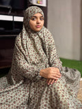 KIDS NAMAZ CHADDAR WITH FULL SLEEVES - GREYISH GREEN WITH ROSES 12 to 14 Years