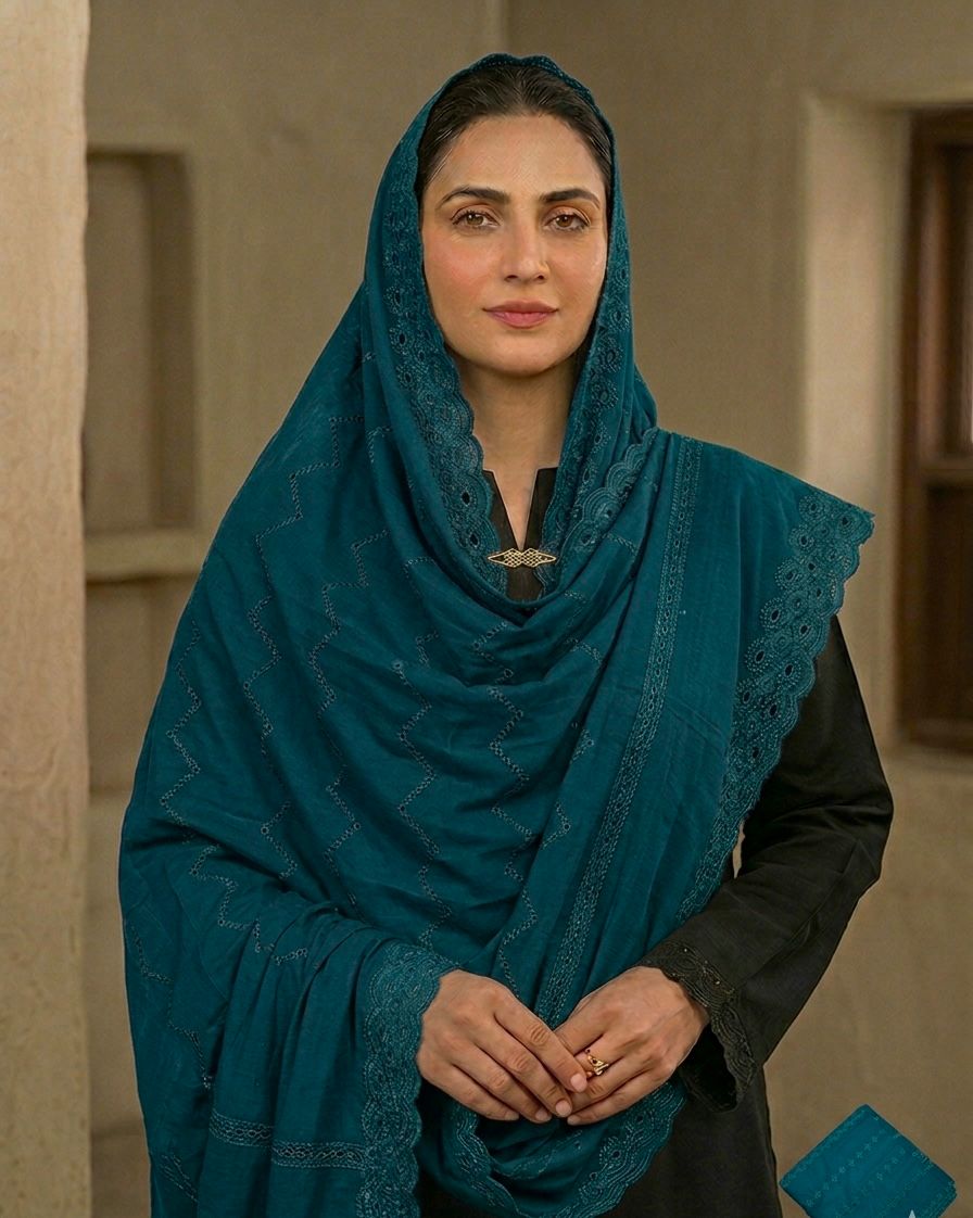 Premium Qualtiy Lawn Chaddar with Embroidery - Teal Design