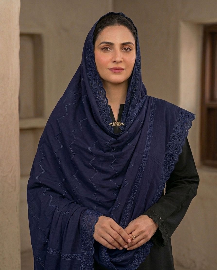 Premium Qualtiy Lawn Chaddar with Embroidery - Blue Design