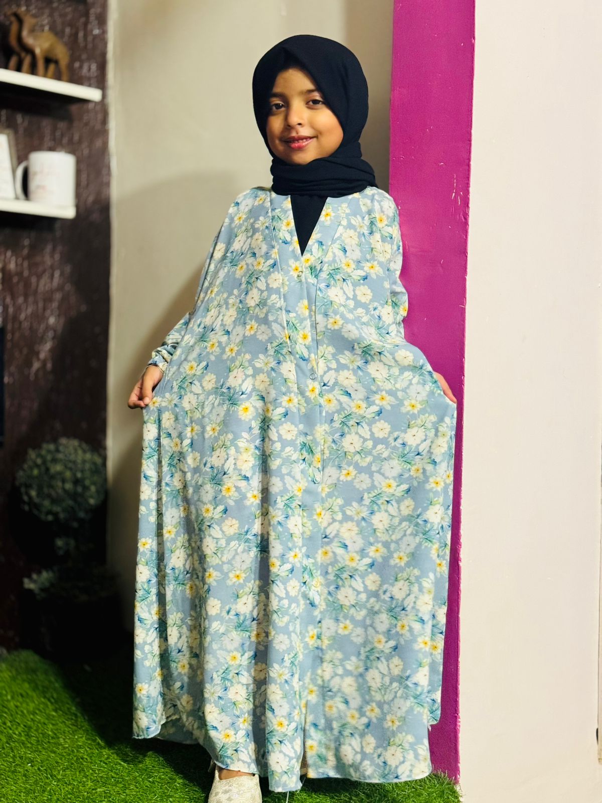 Kids Abaya Front Open Style - Vintage Flora