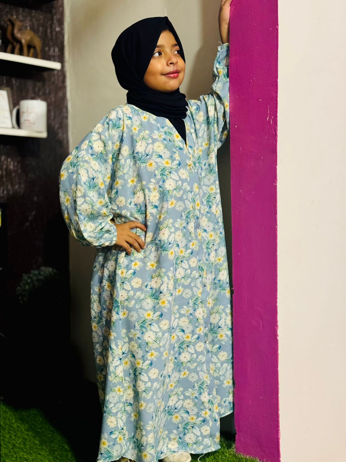 Kids Abaya Front Open Style - Vintage Flora