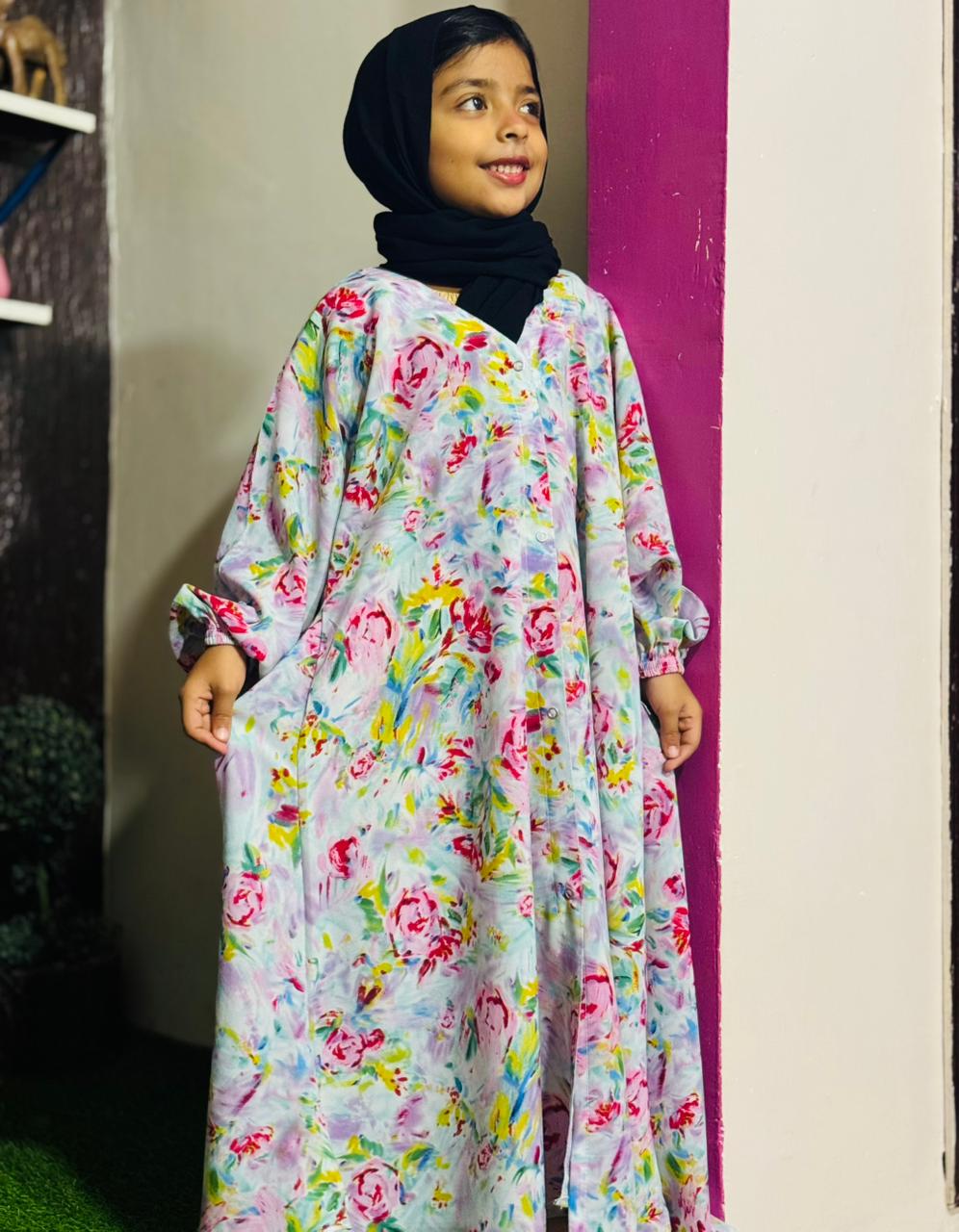 Kids Abaya Front Open Style - SHADE OF ROSES