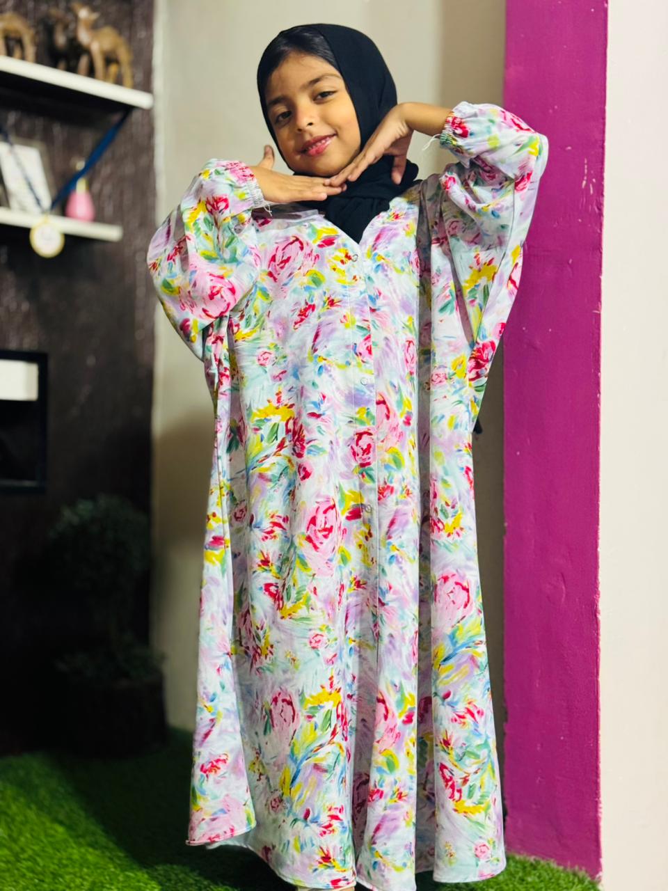 Kids Abaya Front Open Style - SHADE OF ROSES