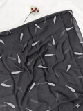Lurex Feather Silver Embroidery Lawn Scarf - Black