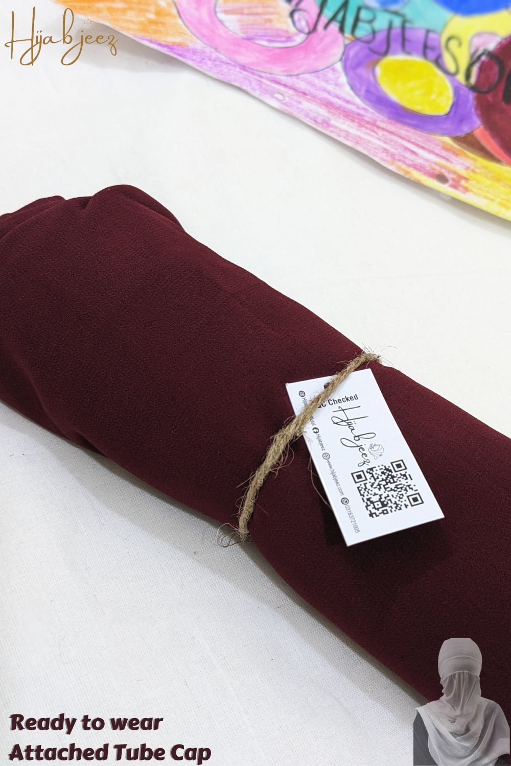 Georgette Hijab with attached Tube Cap - Maroon