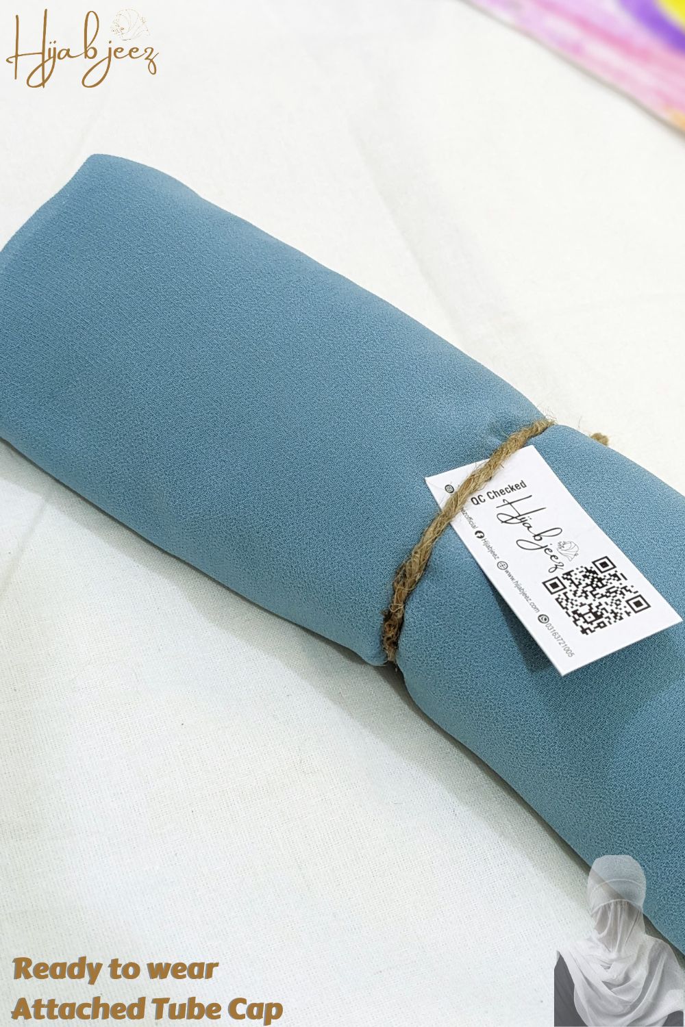 Georgette Hijab with attached Tube Cap - Sky Blue