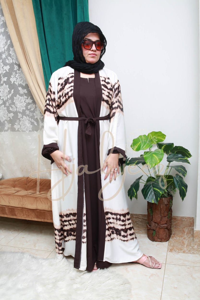 Coat with Inner chocolate Abaya - Munjun Fabric