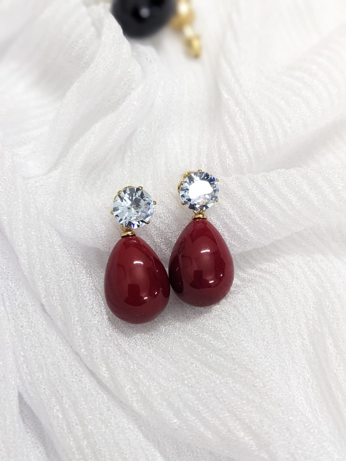 EarRing Drop Zircon - Velvet Maroon