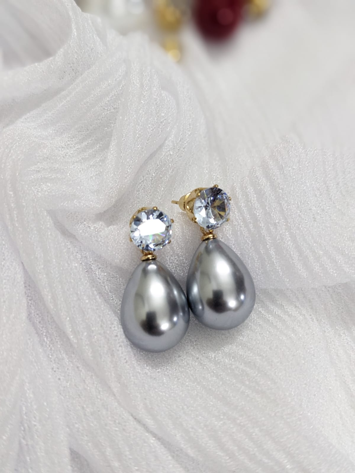 EarRing Drop Zircon - Silver Grey