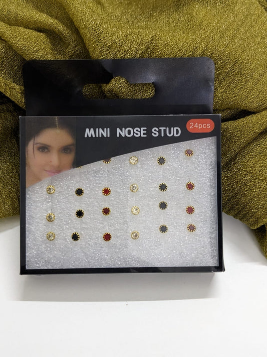 24pcs Nose Studs Multi Colors Stones Gold Style