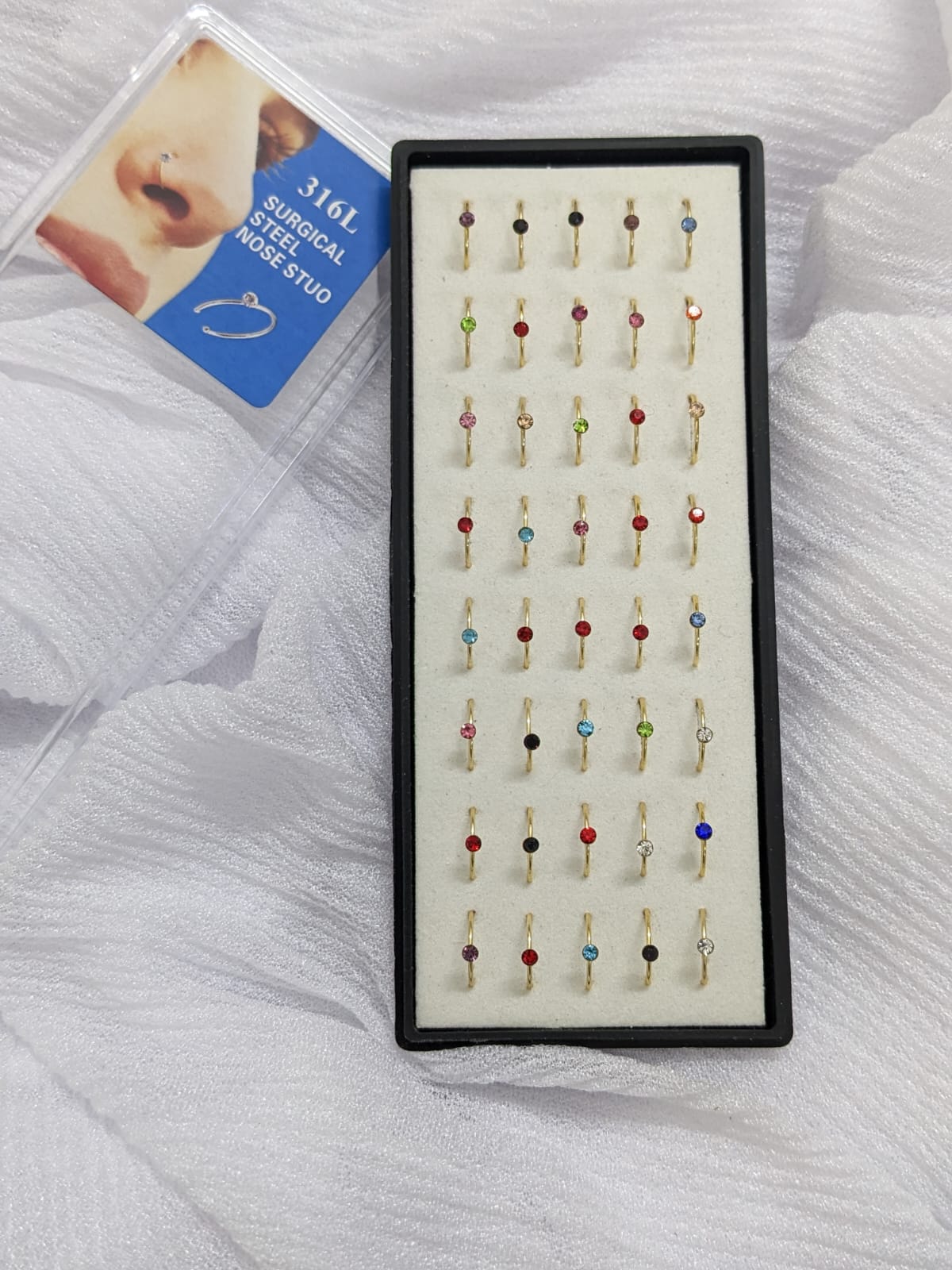 40pcs Nose Rings With Stones - Imitation Gold