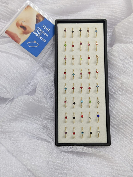 40pcs Nose Rings With Stones - Imitation Gold