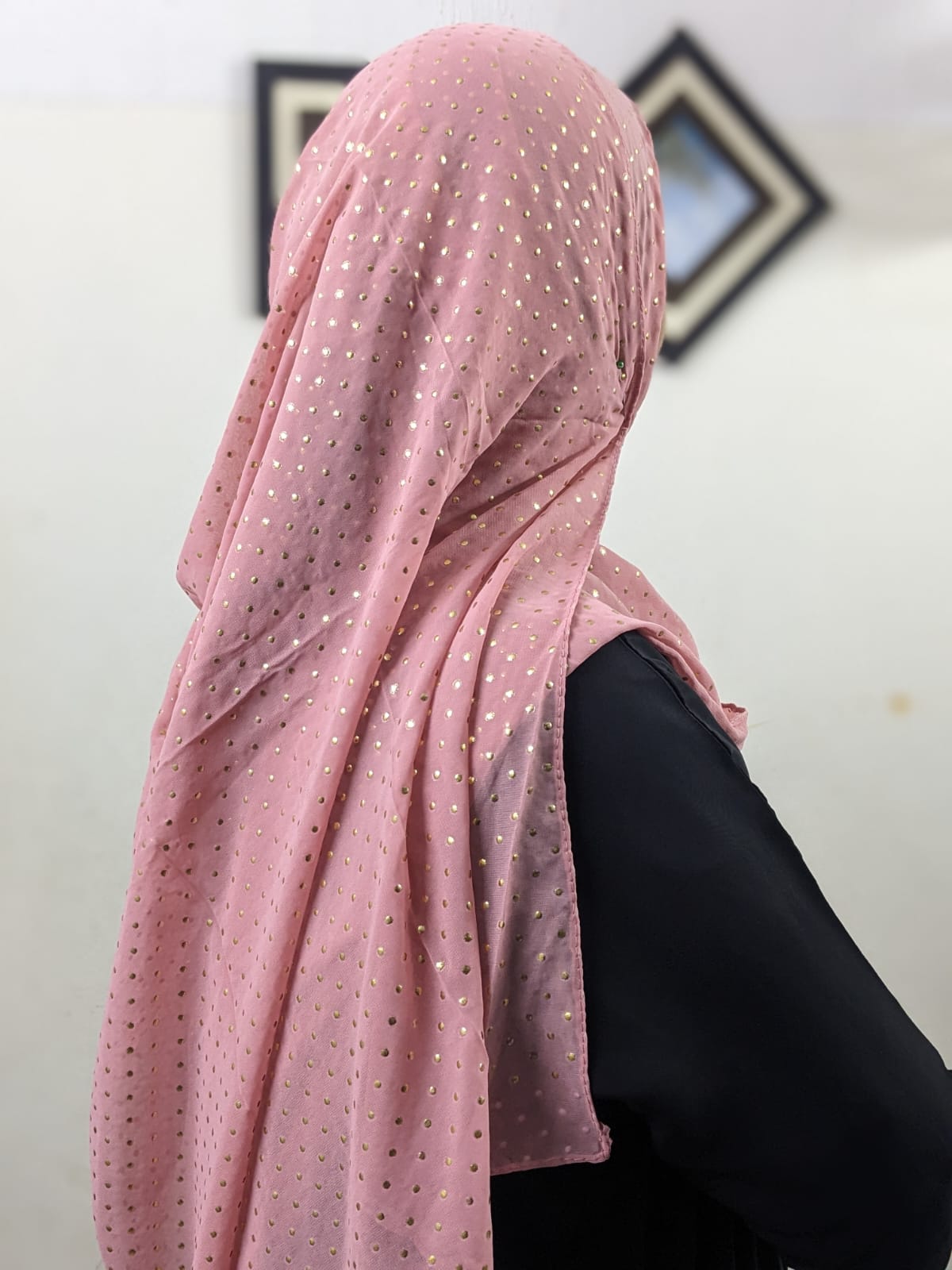 GOLD DOTTED FOIL PRINT GEORGETTE - ICY PINK