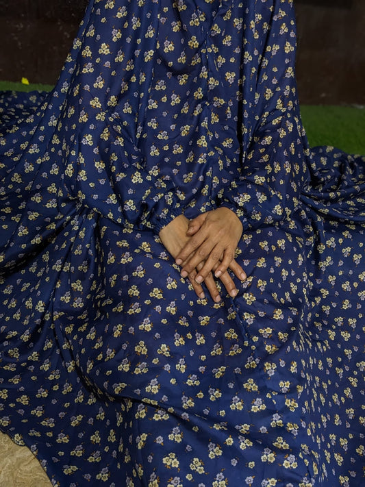 NAMAZ CHADDAR WITH SLEEVES N NIQAB - BLUE WITH TRI FLORA LARGE