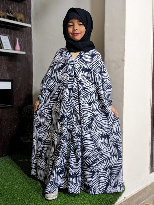 Kids Abaya Front Open Style - Leaves