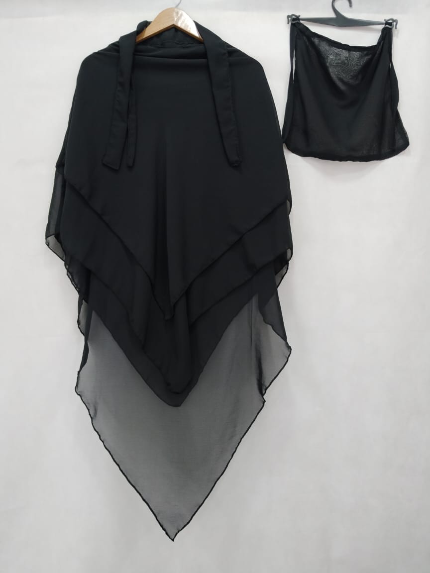 KHIMAR HIJAB WITH NIQAB- BLACK 3 Layers