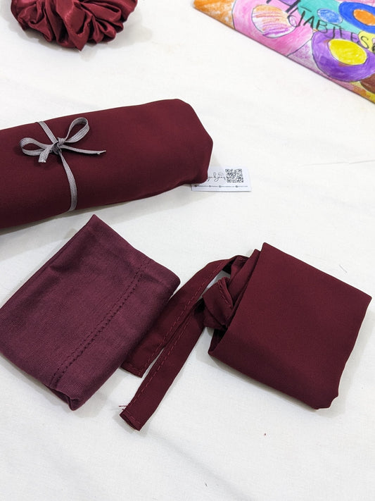 GEORGETTE NIQAB WITH HIJAB KIT WITH TUBE CAP - VELVET MAROON