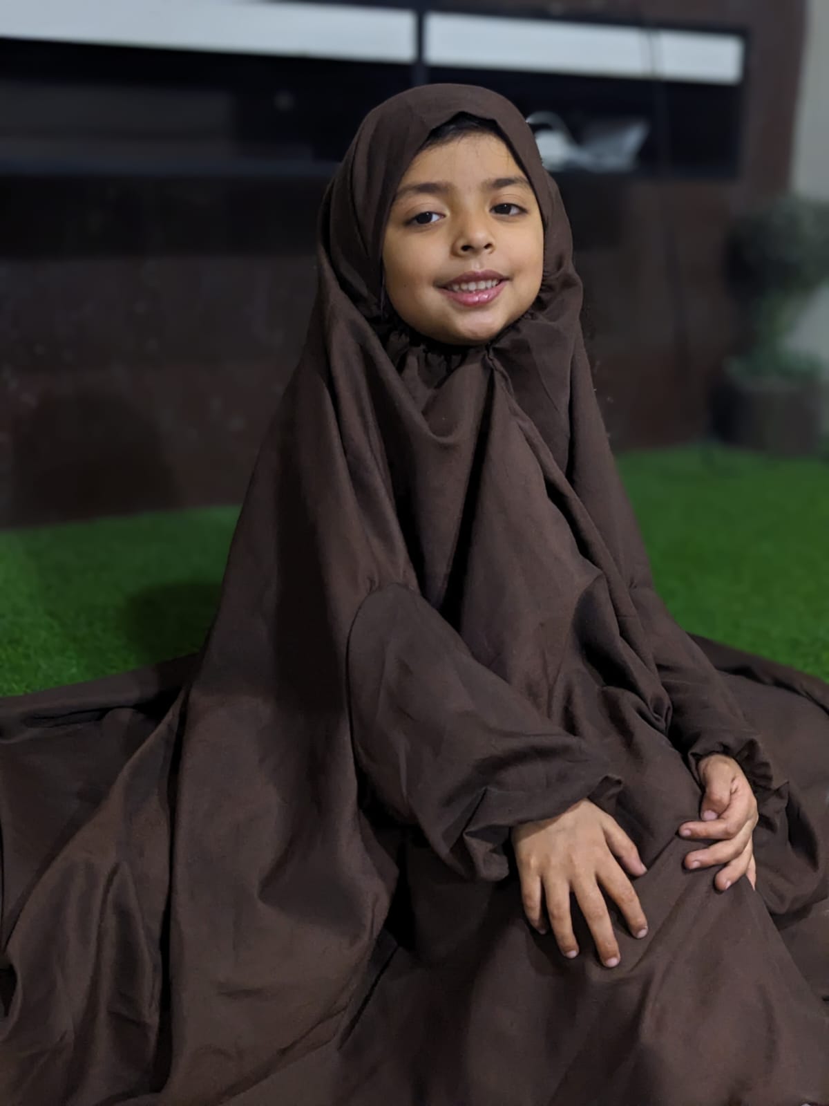 KIDS NAMAZ CHADDAR WITH FULL SLEEVES - PASTEL BROWN PLAIN 5 to 7 Years
