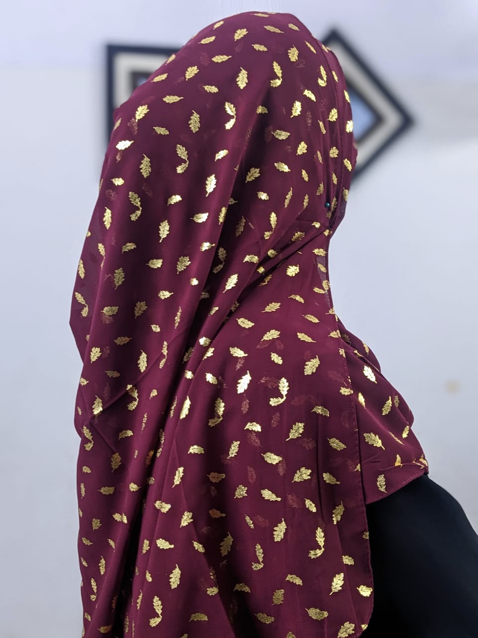 FOIL LEAF PRINT GEORGETTE - MAROON