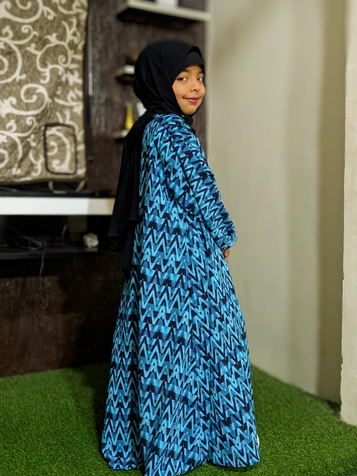 Kids Abaya Front Open Style - Teal Electra